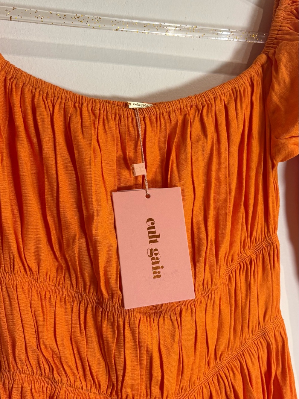 Cult Gaia Stella Off the Shoulder Smocked Midi Dress Sunburst Orange NWT Size XS - Picture 6 of 8